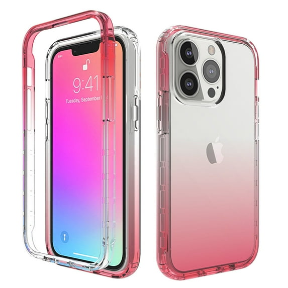 Mantto iPhone 13 Pro Case, 360 Full Body Cover Clear Bumper Protection Case - Shock Proof edges Slim Hybrid Back Silicone Rubber TPU Bumper Gradient Phone Case for iPhone 13 Pro - Red