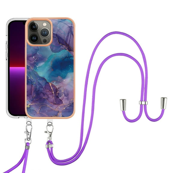 Mantto for iPhone 13 Pro Case, with Lanyard Adjustable Strap, Marble Pattern Soft TPU Bumper Hard PC Back Shockproof Protective Glossy Stylish Durable Phone Case for Women Girls,Purple