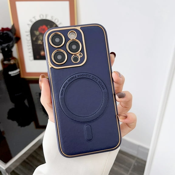 Mantto for iPhone 13 Pro Max 6.7" Magnetic Case Compatible with MagSafe Charging,Shockproof Lightweight PU Leather Soft TPU Bumper Luxury Electroplating Slim Phone Case for Women Men,Royalblue
