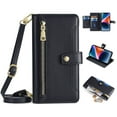thumbnail image 1 of Mantto for iPhone 13 Pro Max Crossbody Wallet Case, 6 Card Slots Holder PU Leather Flip Cover with Shoulder Strap Lanyard & Wrist Hand Strap, Zipper Pocket Stand Magnetic Clasp Case, Black, 1 of 8
