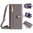 thumbnail image 1 of Mantto for iPhone 13 Pro Max Crossbody Wallet Case, 6 Card Slots Holder PU Leather Flip Cover with Shoulder Strap Lanyard & Wrist Hand Strap, Zipper Pocket Stand Magnetic Clasp Case, Gray, 1 of 8