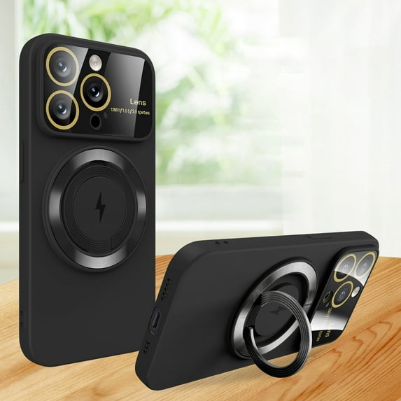 Mantto for iPhone 13 Pro Max Magnetic Case with Big Window Glass Full Camera Lens Protector, Compatible with Magsafe, Drop Protection Ring Kickstand Anti-Scratch Phone Case for Women Men, Black