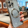thumbnail image 1 of Mantto for iPhone 13 Pro Max Magnetic Gradient Glitter Case Compatible with Magsafe Charging Luxury Plating Cute Bling Clear Cover for Women Girls Soft TPU Slim Shockproof Phone Case,Silver, 1 of 12