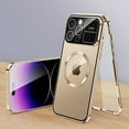 thumbnail image 1 of Mantto for iPhone 13 Pro Transparent Slim Case, Built-in Screen Protector Rugged PC + Metal Frame Shockproof Cover with Camera Lens Film Anti-Fingerprints Clear Case for iPhone 13 Pro,Gold, 1 of 10