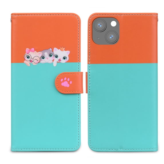 Mantto for iPhone 13 Wallet Case with Wrist Strap,Cute Animal Pattern PU Leather Magnetic Clasp Folio Flip Kickstand Credit Card Slots & Cash Pocket Shockproof Slim Phone Case,Skyblue
