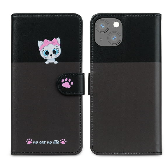 Mantto for iPhone 13 Wallet Case with Wrist Strap,Cute Animal Pattern PU Leather Magnetic Clasp Folio Flip Kickstand Credit Card Slots & Cash Pocket Shockproof Slim Phone Case,Darkgray