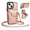 thumbnail image 1 of Mantto for iPhone 14 Back Zipper Wallet Case with Detachable Shoulder Strap,Luxury Metal Buckle Card Slots Shockproof Premium PU Leather Stand Crossbody Phone Case for Women Men,Rosegold, 1 of 7