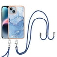 thumbnail image 1 of Mantto for iPhone 14 Case, with Lanyard Adjustable Strap, Marble Pattern Soft TPU Bumper Hard PC Back Shockproof Protective Glossy Stylish Durable Phone Case for Women Girls,Blue, 1 of 7
