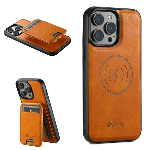 Mantto for iPhone 14 Detachable 2-in-1 Case with Card Pocket,Compatible with Magsafe Wireless Charging,Shockproof Premium PU Leather Credit Card Slots Kickstand Phone Case,Khaki