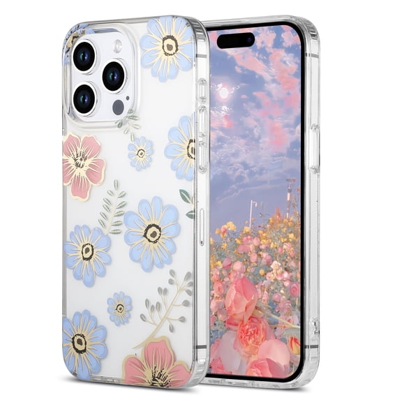 Mantto for iPhone 14 Pro Case, Cute Pretty Flower Phone Case for Women Girls, Anti-Scratch Floral Pattern Design Slim Fit Soft TPU Bumper Shockproof Protective Rubber Cover, Lightpurple Flower
