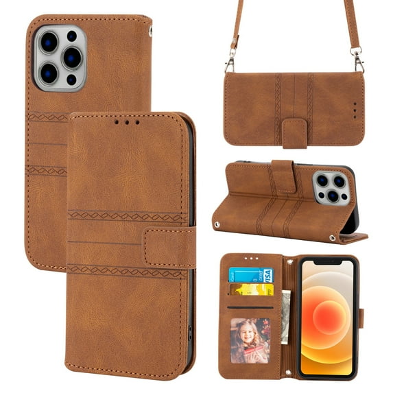 Mantto for iPhone 14 Pro Max Case with Card Holder,Sleek Leather Crossbody Phone Case with Wallet & Shoulder Strap Flip Magnetic Kickstand Case for iPhone 14 Pro Max, Brown