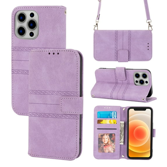 Mantto for iPhone 14 Pro Max Case with Card Holder,Sleek Leather Crossbody Phone Case with Wallet & Shoulder Strap Flip Magnetic Kickstand Case for iPhone 14 Pro Max, Lightpurple