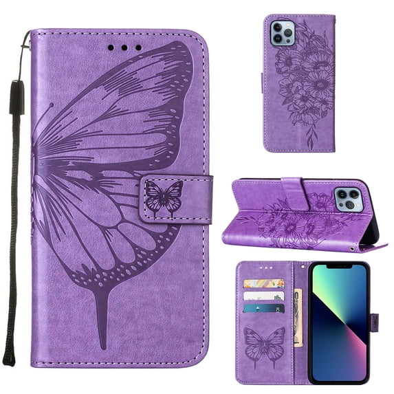 Mantto iPhone 14 Pro Max Case, Magnetic Folio Butterfly Embossed Wallet Case, Premium Leather Wrist Strap Credit Card Holder Slots Kickstand Shockproof Cover For iPhone 14 Pro Max,
Lightpurple
