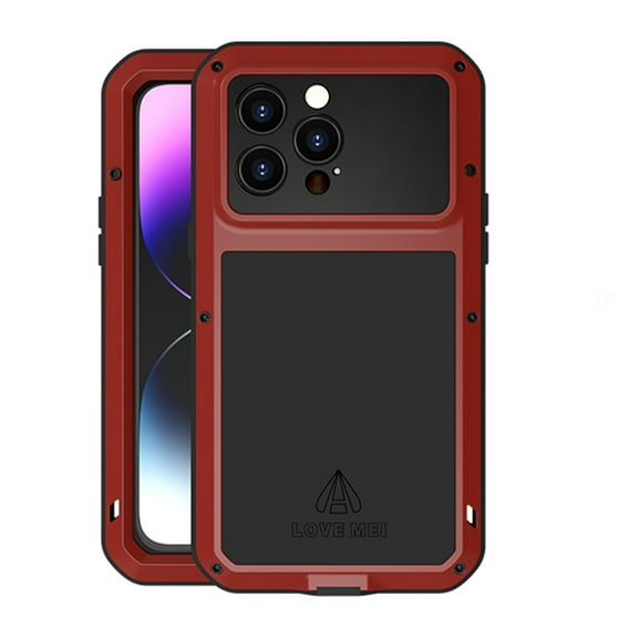 Mantto iPhone 14 Pro Max Metal Bumper Silicone Case iPhone 14 Pro Max Case Built-in Screen Protector Gorilla Glass Hybrid Military Shockproof Heavy Duty Rugged for iPhone 14 Pro Max 2022, Red