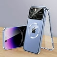 thumbnail image 1 of Mantto for iPhone 14 Pro Max Transparent Slim Case, Built-in Screen Protector Rugged PC + Metal Frame Shockproof Cover with Camera Lens Film Anti-Fingerprints Clear Case for iPhone 14 Pro Max,Blue, 1 of 10