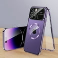 thumbnail image 1 of Mantto for iPhone 14 Pro Max Transparent Slim Case, Built-in Screen Protector Rugged PC + Metal Frame Shockproof Cover with Camera Lens Film Anti-Fingerprints Clear Case for iPhone 14 Pro Max,Purple, 1 of 10