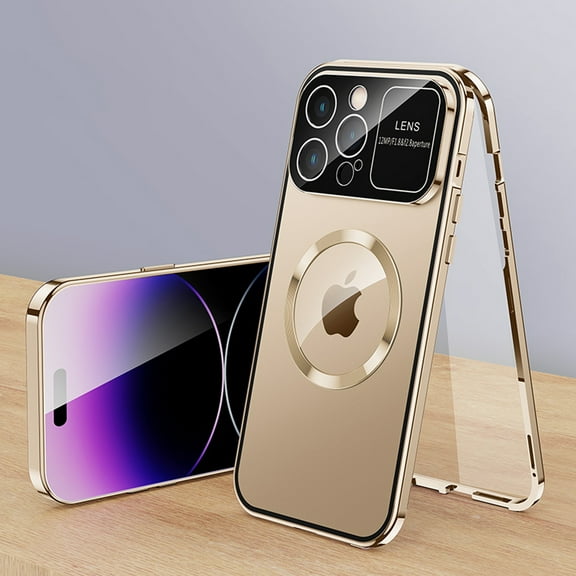 Mantto for iPhone 14 Pro Transparent Slim Case, Built-in Screen Protector Rugged PC + Metal Frame Shockproof Cover with Camera Lens Film Anti-Fingerprints Clear Case for iPhone 14 Pro,Gold