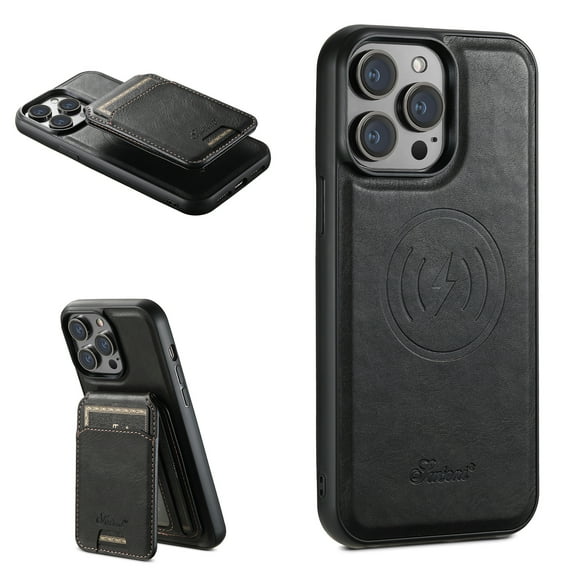 Mantto for iPhone 15 Detachable 2-in-1 Case with Card Pocket,Compatible with Magsafe Wireless Charging,Shockproof Premium PU Leather Credit Card Slots Kickstand Phone Case,Black