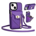 thumbnail image 1 of Mantto for iPhone 15 Plus Back Zipper Wallet Case with Detachable Shoulder Strap,Luxury Metal Buckle Card Slots Shockproof Premium PU Leather Stand Crossbody Phone Case for Women Men,Purple, 1 of 7