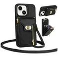 thumbnail image 1 of Mantto for iPhone 15 Plus Back Zipper Wallet Case with Detachable Shoulder Strap,Luxury Metal Buckle Card Slots Shockproof Premium PU Leather Stand Crossbody Phone Case for Women Men,Black, 1 of 7