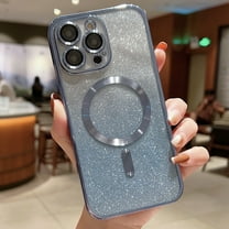 Mantto for iPhone 15 Plus Magnetic Gradient Glitter Case,Built-in Camera Lens Protector [Compatible with MagSafe] Soft TPU Plating Luxury Shockproof Slim Phone Case for Women Girls Men,Blue