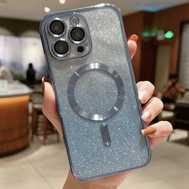Mantto for iPhone 15 Plus Magnetic Gradient Glitter Case,Built-in Camera Lens Protector [Compatible with MagSafe] Soft TPU Plating Luxury Shockproof Slim Phone Case for Women Girls Men,Blue