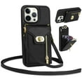 thumbnail image 1 of Mantto for iPhone 15 Pro Back Zipper Wallet Case with Detachable Shoulder Strap,Luxury Metal Buckle Card Slots Shockproof Premium PU Leather Stand Crossbody Phone Case for Women Men,Black, 1 of 8