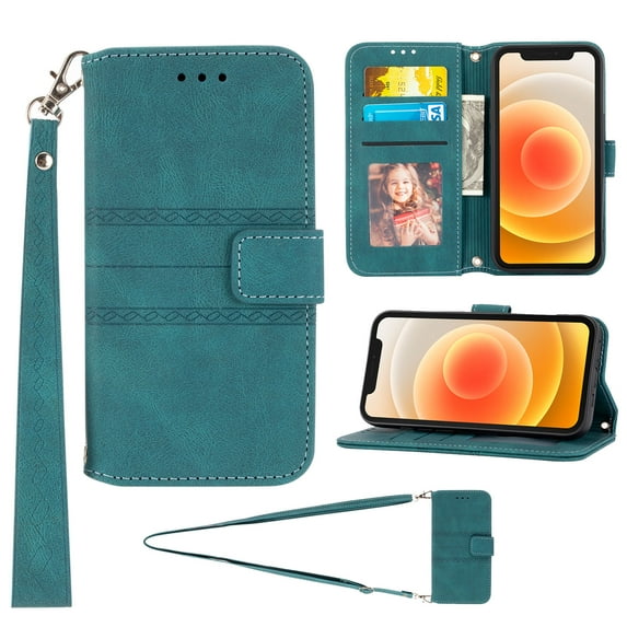 Mantto for iPhone 15 Pro Wallet Case, PU Leather with Long Crossbody Strap Card Slots Soft TPU Inner Shockproof Protective Flip Cover Phone Case for iPhone 15 Pro 6.1 inch, Darkgreen