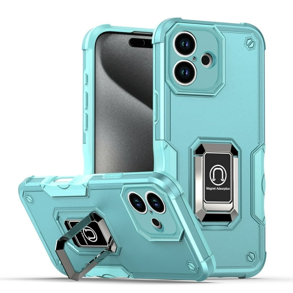 Mantto For iPhone 16 Cover with Ring Kickstand, Impact-Resistant, Shockproof, Protective Bumper Magnetic with Car Mount Durable Hybrid Rugged Phone Case For iPhone 16, Mint