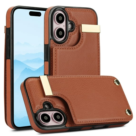 Mantto for iPhone 16 Plus Back Wallet Case with Card Holder, Magnetic Clasp 3 Card Slots RFID Blocking Premium PU Leather Shockproof Anti-Scratch Wallet Phone Case for iPhone 16 Plus, Brown