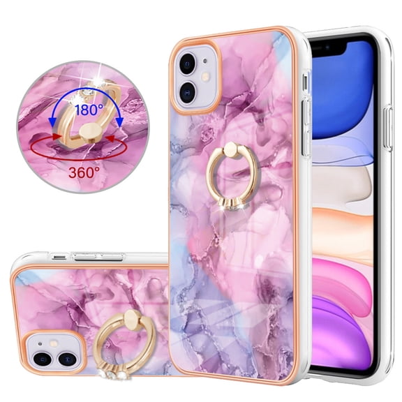Mantto For iPhone 16 Plus Case,Ring Holder Stand Marble Pattern 3 in 1 Rugged Shockproof Hybrid Hard PC Soft Rubber Bumper Drop Protective Girls Women Boy Men Phone Cases for iPhone 16 Plus,Pink