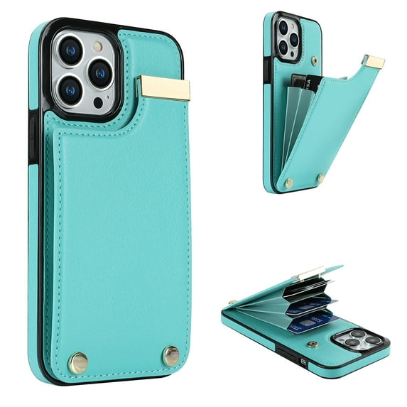 Mantto for iPhone 16 Pro Max Back Wallet Case with Card Holder, Magnetic Clasp 3 Card Slots RFID Blocking Premium PU Leather Shockproof Anti-Scratch Wallet Phone Case for iPhone 16 Pro Max, Mint