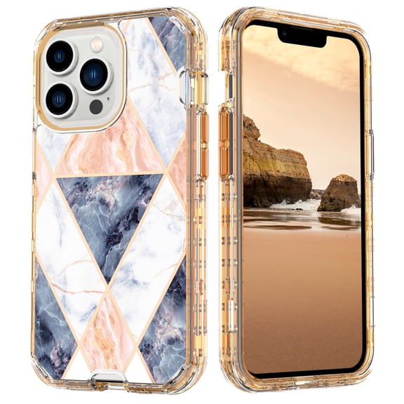 Mantto for iPhone 16 Pro Max Case, 3 in 1 Slim Hybrid Crystal Rubber Bumper Cute Marble Pattern Hard PC Soft Silicone Drop Protection Women Girls Cover for iPhone 16 Pro Max, Grid Beige Marble