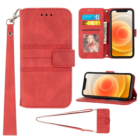 Mantto for iPhone 16 Pro Max Wallet Case, PU Leather with Long Crossbody Strap Card Slots Soft TPU Inner Shockproof Protective Flip Cover Phone Case for iPhone 16 Pro Max 6.7 inch, Red