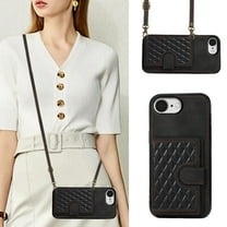 Mantto For iPhone 16e Wallet Phone Case Cute Elegant PU Leather Case with Card Holder Crossbody Cover for Women Girls Shoulder Strap Wristlet RFID Blocking Shockproof Case,Black