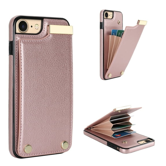 Mantto for iPhone 7/8/SE 2020/SE 2022 Back Wallet Case with Card Holder, Magnetic Clasp 3 Card Slots RFID Blocking Premium PU Leather Shockproof Anti-Scratch Wallet Phone Case, Rosegold
