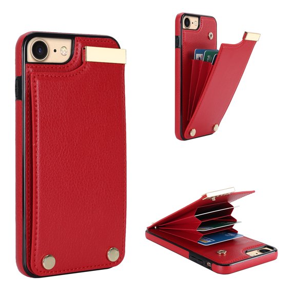 Mantto for iPhone 7/8/SE 2020/SE 2022 Back Wallet Case with Card Holder, Magnetic Clasp 3 Card Slots RFID Blocking Premium PU Leather Shockproof Anti-Scratch Wallet Phone Case, Red
