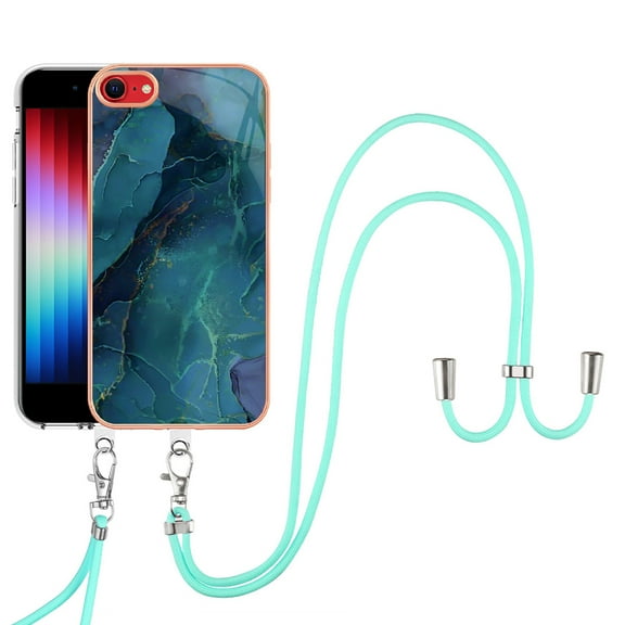 Mantto for iPhone 7/8/SE 2020/SE 2022 Case, with Lanyard Adjustable Strap, Marble Pattern Soft TPU Bumper Hard PC Back Shockproof Protective Glossy Stylish Durable Phone Case for Women Girls,Green
