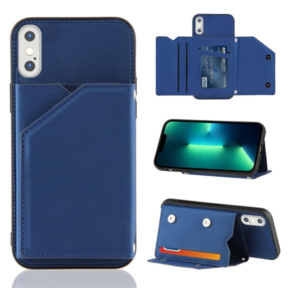 Mantto for iPhone 7 / 8 / SE 2022 & 2020 Wallet Case, Double Magnetic Clasp Back Flip Kickstand with RFID Blocking Credit Card Holder Folio Durable Leather Phone Cases for Women Men Girls,Blue