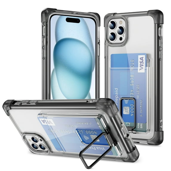 Mantto for iPhone 7 Plus, iPhone 8 Plus Case Wallet Clear Protective Phone Case with Credit Card Holder Heavy Duty Four Corner Protection Shockproof Anti-Scratch Anti-Yellow Cover, Black