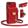 thumbnail image 1 of Mantto for iPhone 8 Plus/7 Plus Back Zipper Wallet Case with Detachable Shoulder Strap,Luxury Metal Buckle Card Slots Shockproof Premium PU Leather Stand Crossbody Phone Case for Women Men,Red, 1 of 13