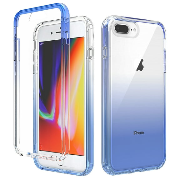 Mantto iPhone 8 Plus Case, iPhone 7 Plus Case, iPhone 6 Plus Case, Full Body Clear Protection Case PC Bumper & Rubber TPU Two-layer structure Gradient Bumper Rubber Phone Case - Blue