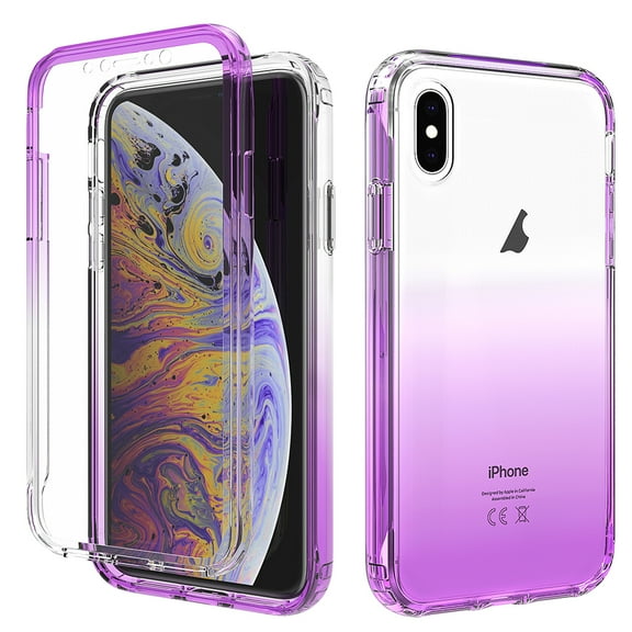Mantto iPhone X Case, iPhone XS Case, Full Body Clear Bumper Protection Case - Shock Proof edges Slim Hybrid Back Silicone Rubber TPU Bumper Gradient Phone Case for Apple iPhone X/XS - Purple