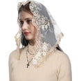 thumbnail image 1 of Mantveil Triangle Chapel Veil Head Covering Gold Flower Embroidered Lace Mantilla Veils for Catholic Church Bride Wedding, 1 of 5