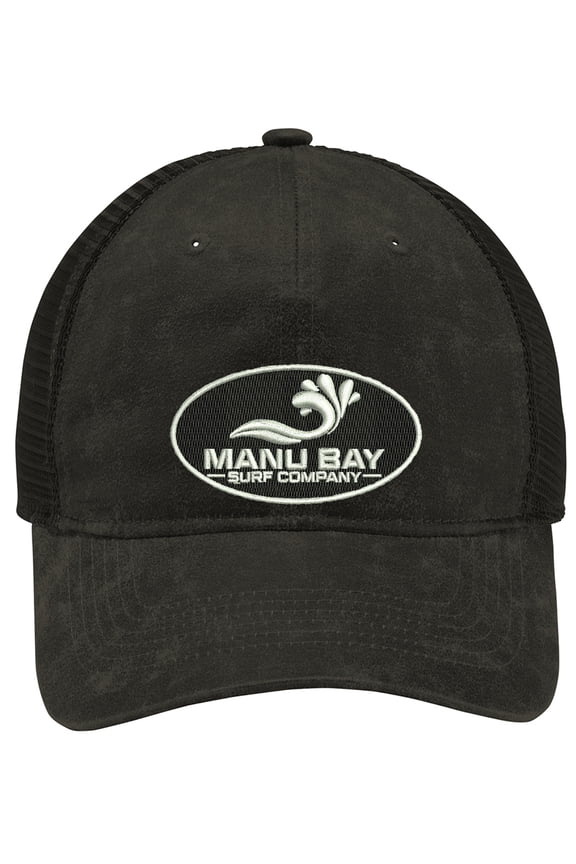 Manu Bay LOGO Patch Pigment-Dyed Mesh Back Hat, Black