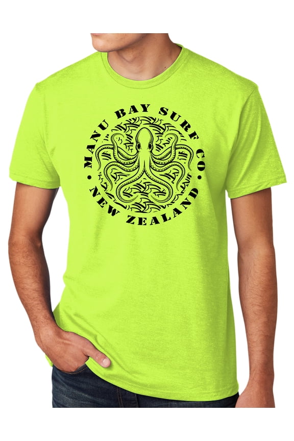 BLACK OCTOPUS Mens High Visibility Surfing T-shirt, Medium Neon Yellow