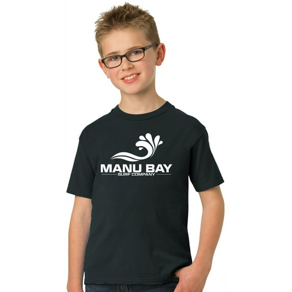 Manu Bay Surf Company Kids WHITE LOGO Surfer Youth T-shirt, XL Black