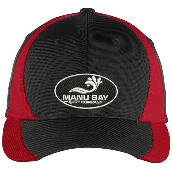 Manu Bay Surf Company LOGO Dry Zone Nylon Hat, Black/True Red
