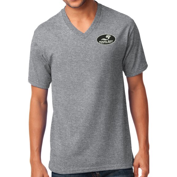 Manu Bay Surf Company LOGO Patch Men's V-neck Tee Shirt, Medium Athletic Heather