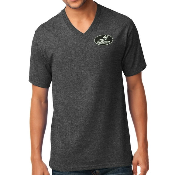 Manu Bay Surf Company LOGO Patch Men's V-neck Tee Shirt, Medium Dark Heather Gray